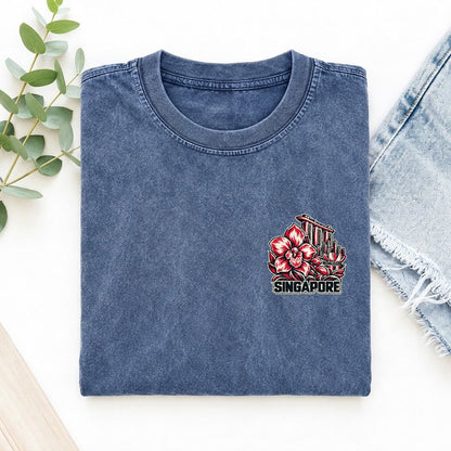 Singapore Country Pride Left Chest Vintage T-shirt – Washed Blue