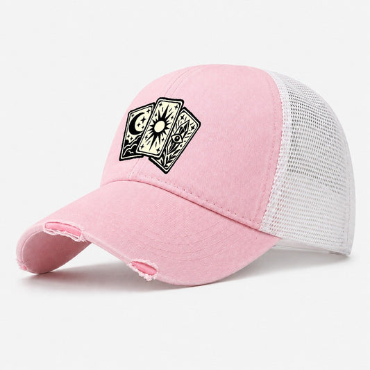 Three Fanned Tarot Cards Witch Magic Washed Trucker Hat – Light Pink