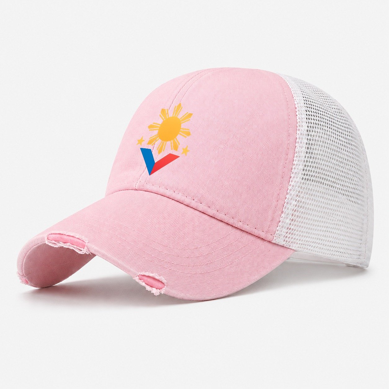 Philippines Sun Emblem Washed Trucker Hat – Light Pink