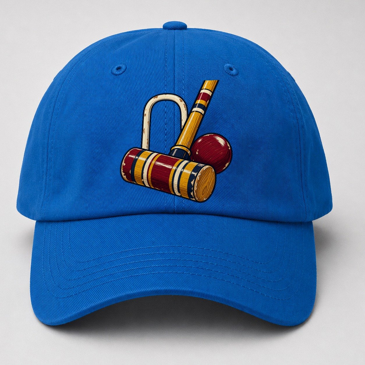 Croquet Mallet Hoop And Burgundy Ball Uk Culture Heritage Baseball Cap – Blue