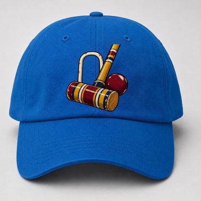 Croquet Mallet Hoop And Burgundy Ball Uk Culture Heritage Baseball Cap – Blue