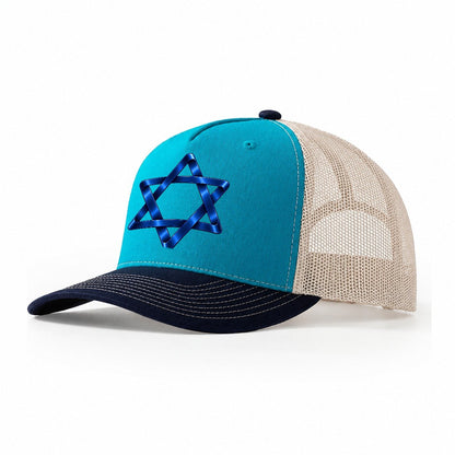 Star Of David Single Line Judaism Heritage Trucker Hat – Teal Navy