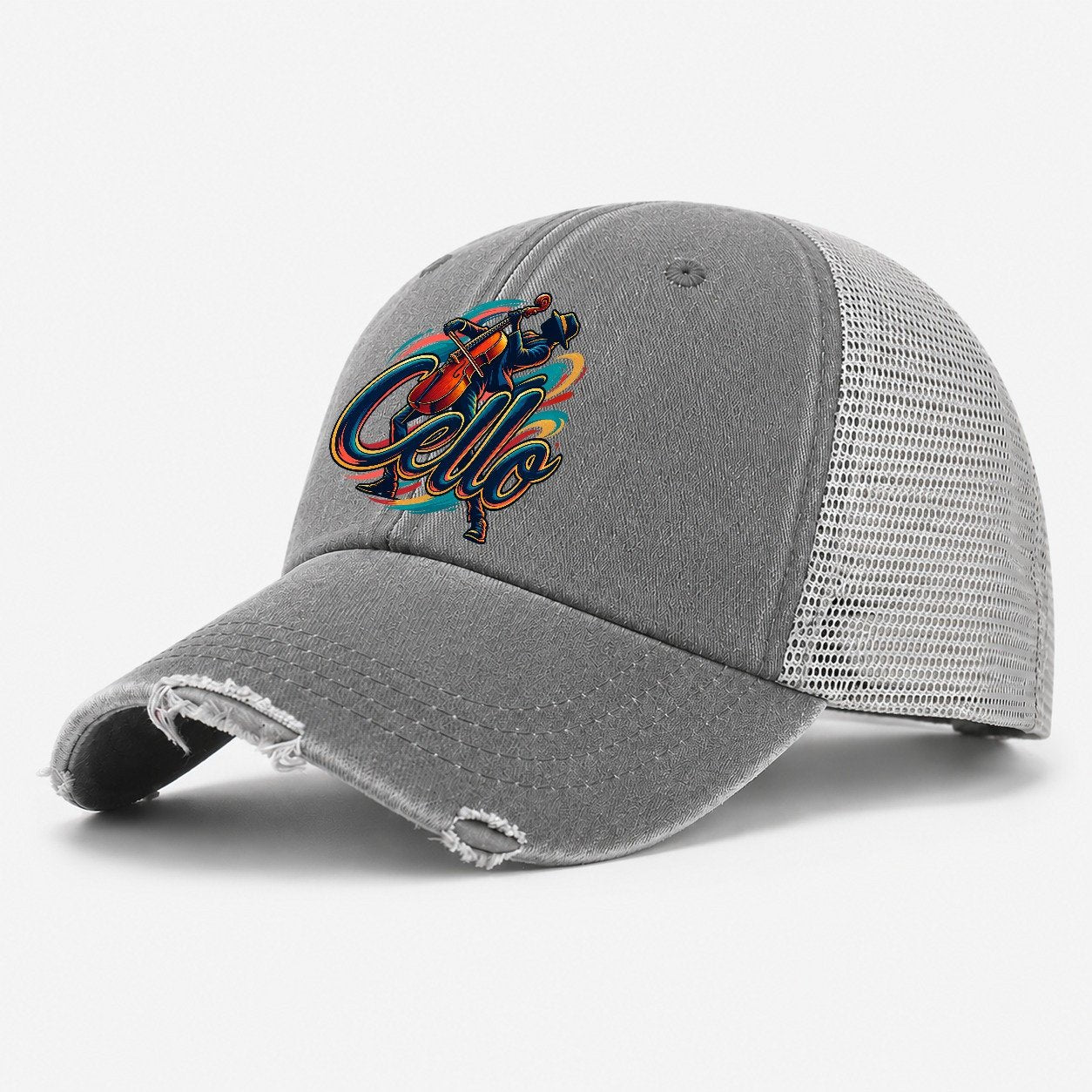 Cello Wordmark Music Instruments Washed Trucker Hat – Grey