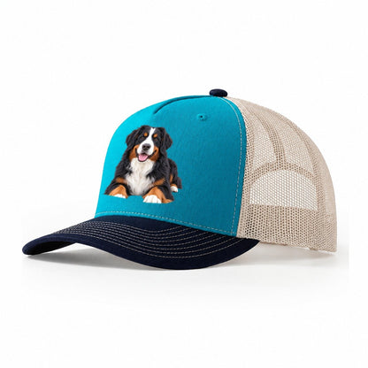 Bernese Mountain Dog Lying Down Top Breeds Trucker Hat – Teal Navy