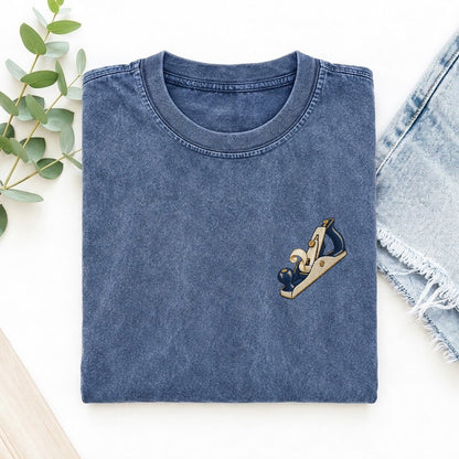 Wood Plane Symbol Emblems Left Chest Vintage T-shirt – Washed Blue