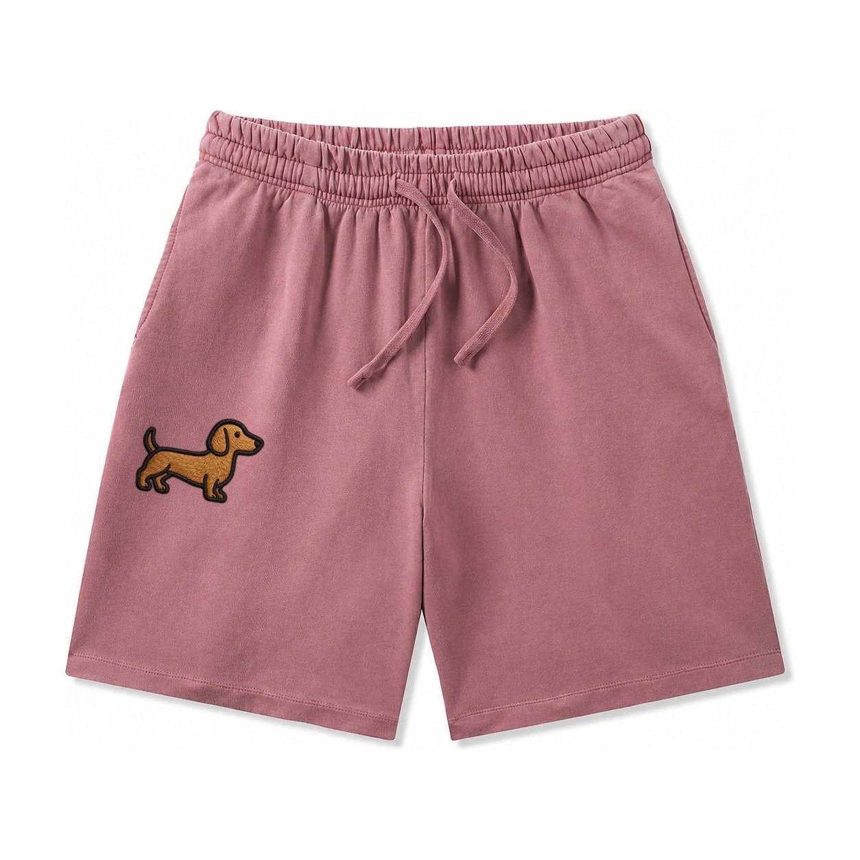 Dachshund Modern Elongated Silhouette Washed Shorts – Burgundy