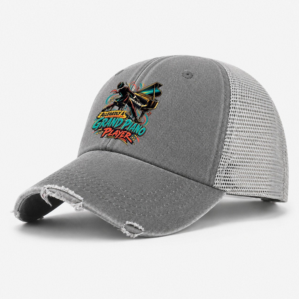 Allegedly A Grand Piano Player Music Instruments Washed Trucker Hat – Grey