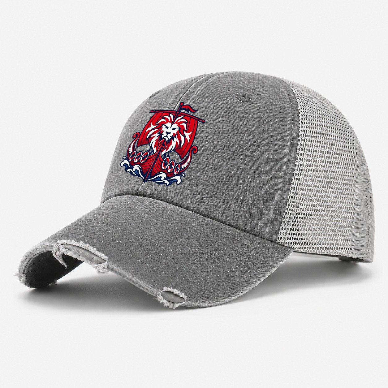 Norway Minimal Emblem Country Logos Washed Trucker Hat – Grey