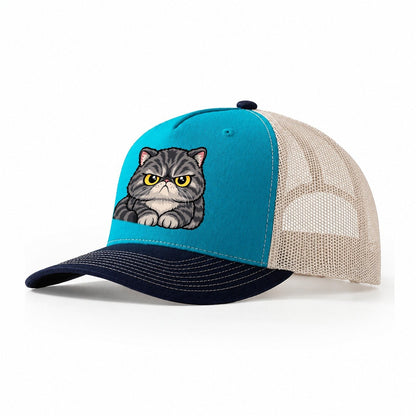 Exotic Shorthair Grumpy Sit Peeking Cats Trucker Hat – Teal Navy