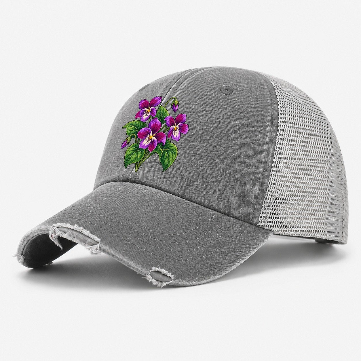New Brunswick Purple Violet Canada Cultural Icons Washed Trucker Hat – Grey