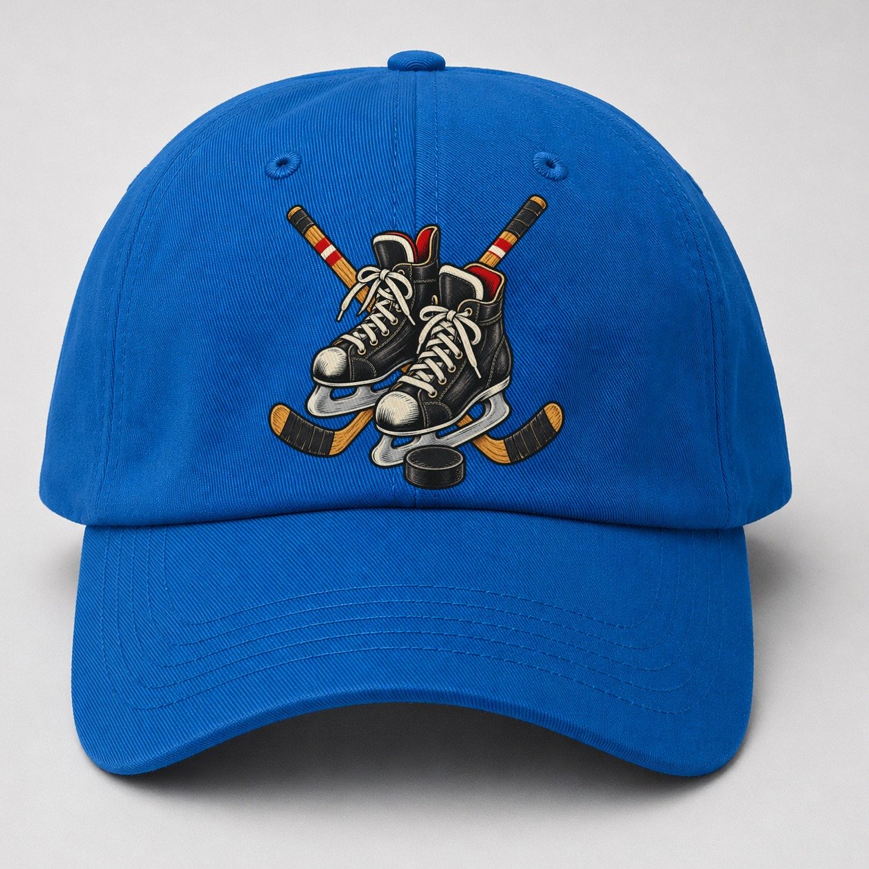 Backyard Hockey Skates Sticks And Puck Canada Cultural Icons Baseball Cap – Blue
