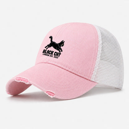 Black Cat London Pixel Art Washed Trucker Hat – Light Pink