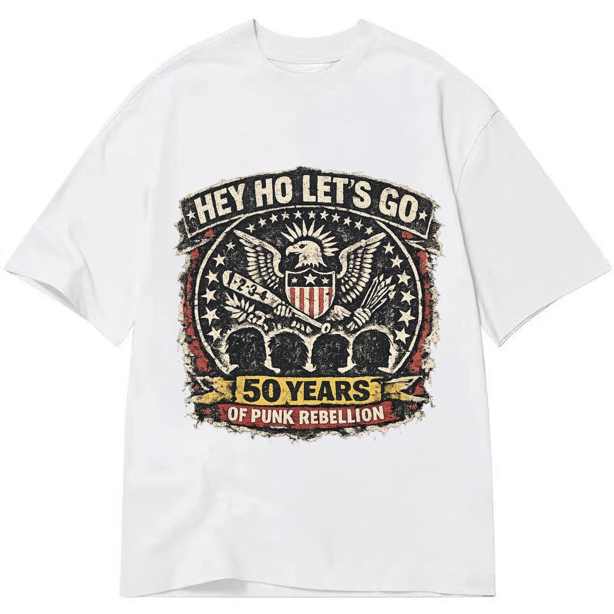 Ramones Legacy Hey Ho Lets Go Typography Presidential Seal P Classic T-shirt – White