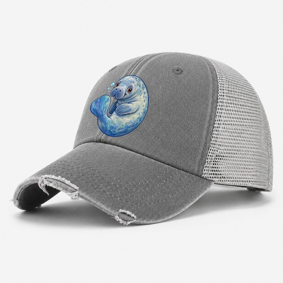 Manatee Curled Drift Sea Sprite Washed Trucker Hat – Grey