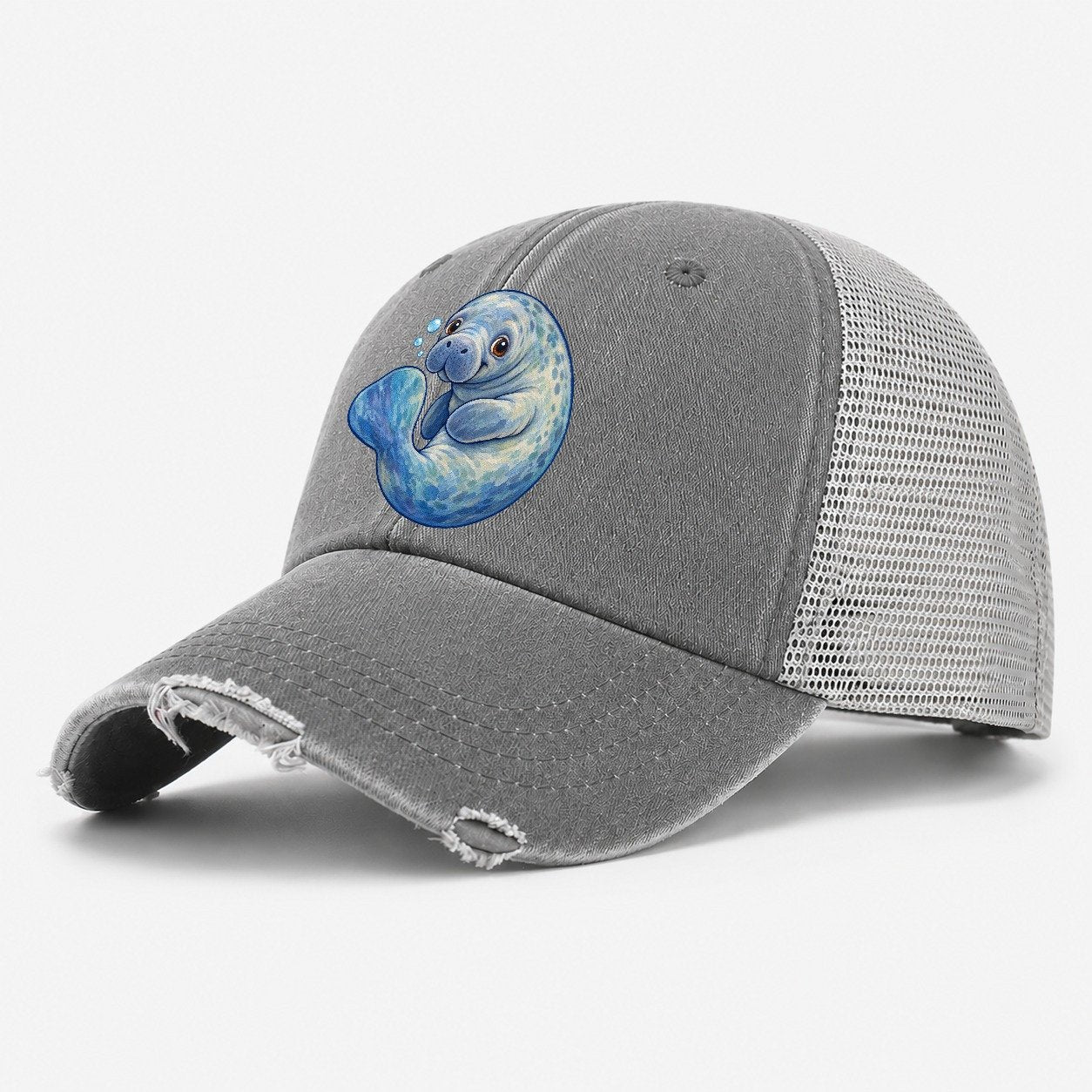 Manatee Curled Drift Sea Sprite Washed Trucker Hat – Grey