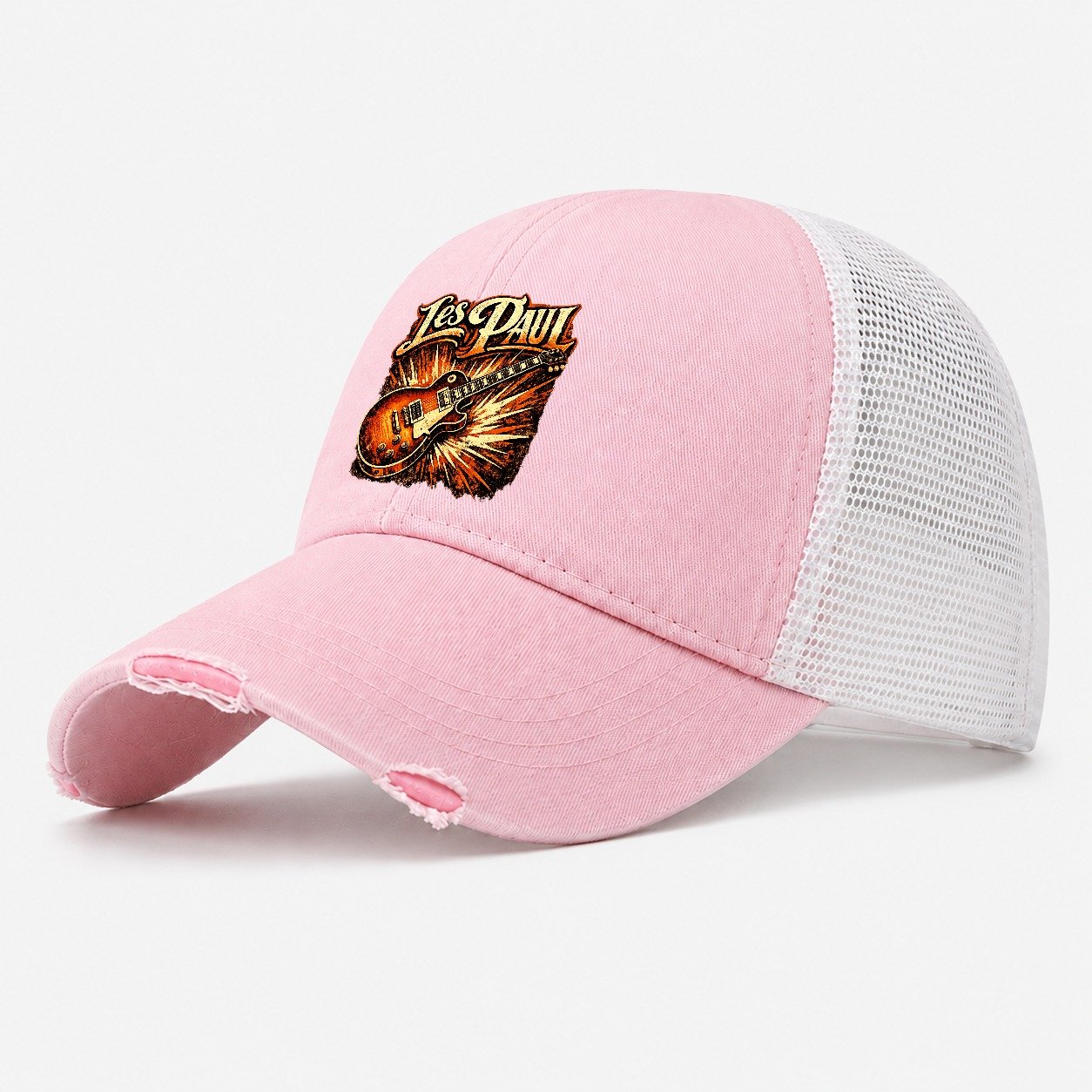Classic Electric Guitar Washed Trucker Hat – Light Pink