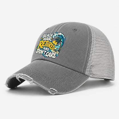 Beach Hair Retired And Don't Care Coastal Living Washed Trucker Hat – Grey