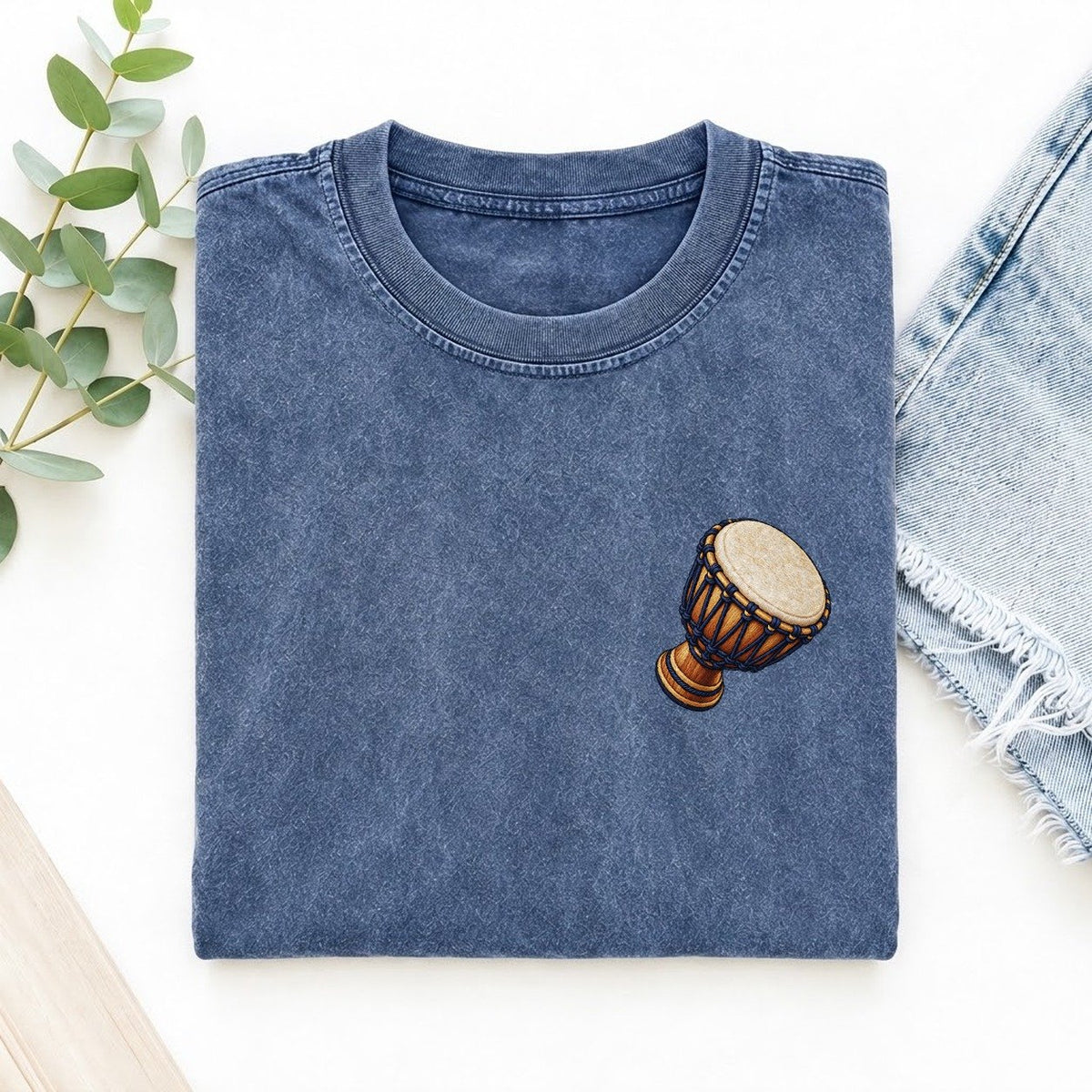 Djembe Rope Goblet Left Chest Thread Signatures II Left Chest Vintage T-shirt – Washed Blue