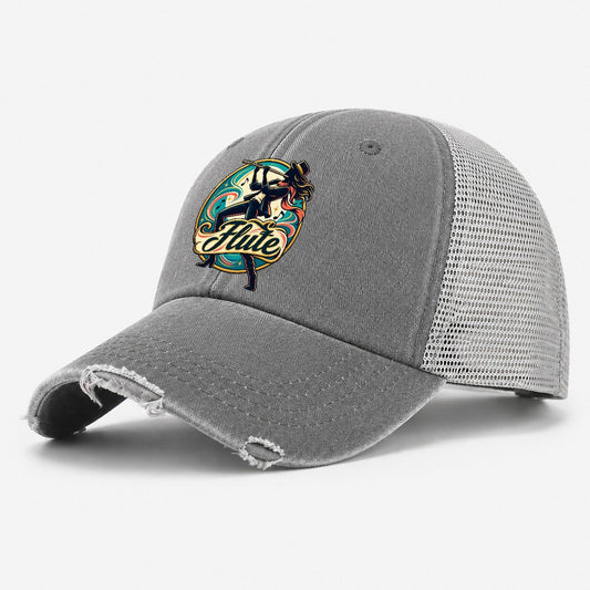 Flute Crest Music Instruments Washed Trucker Hat – Grey
