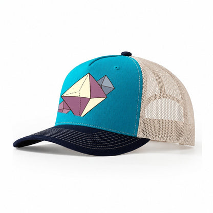 Fluorite Crystal Geometry Rocks And Minerals Trucker Hat – Teal Navy