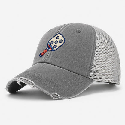 Pickleball Paddle Tiny Solo Marks Washed Trucker Hat – Grey