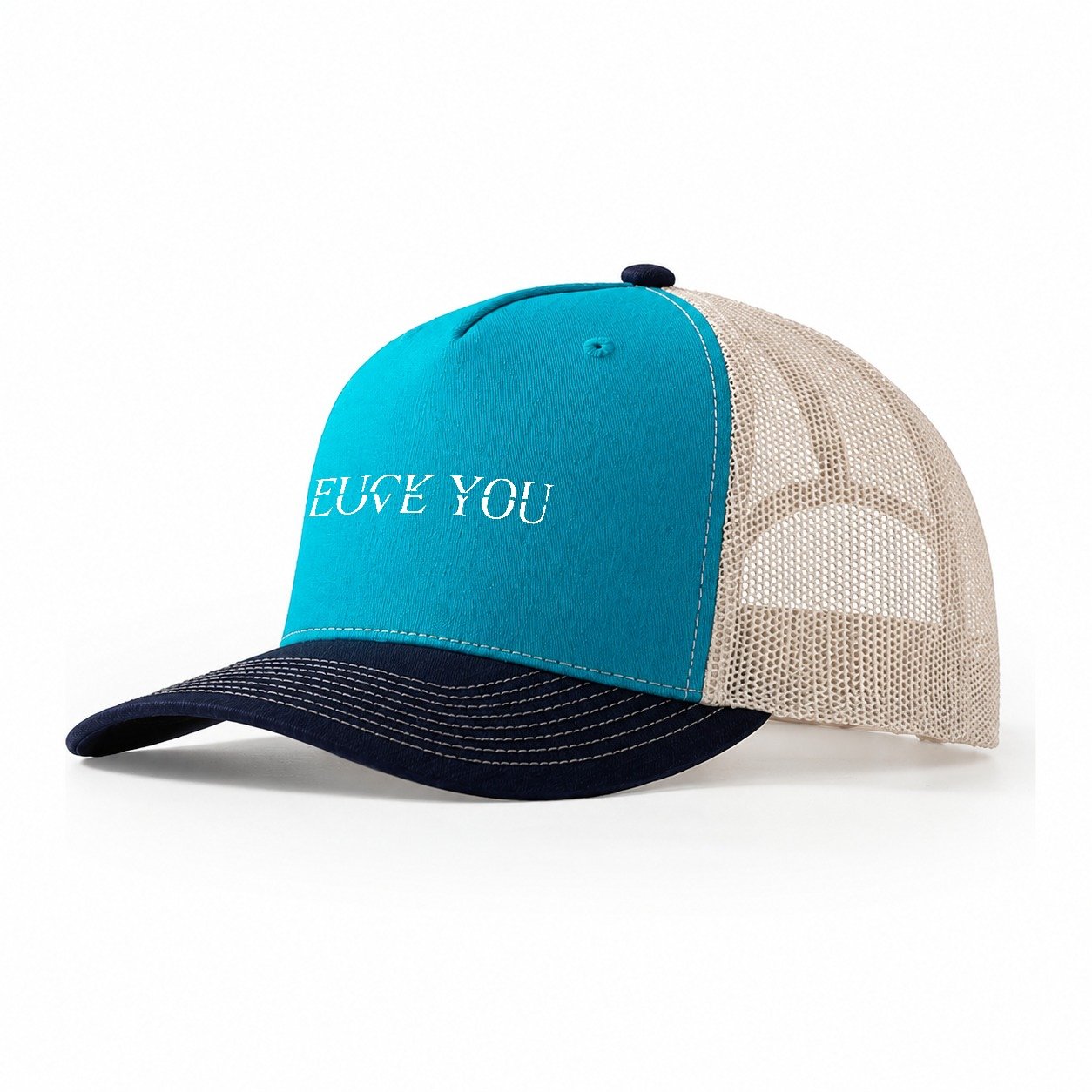 Fuck:love You Trucker Hat – Teal Navy