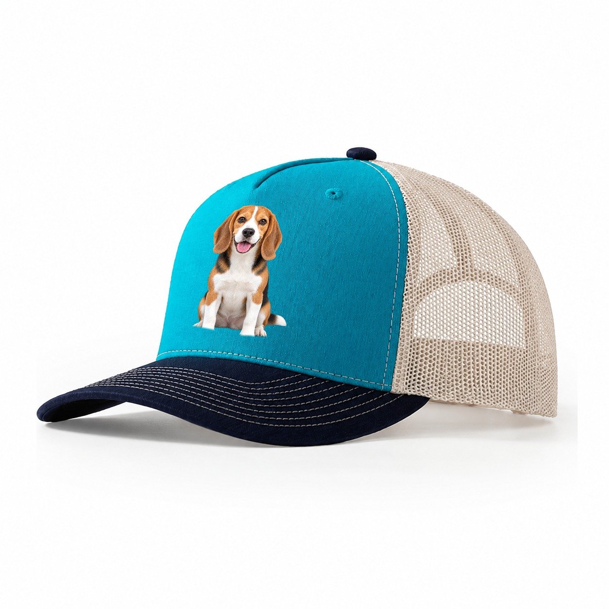 Beagle Sitting Top Breeds Trucker Hat – Teal Navy