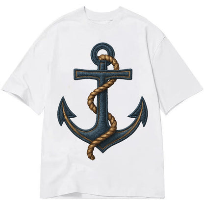 Anchor And Rope Nautical Illustration Classic T-shirt – White