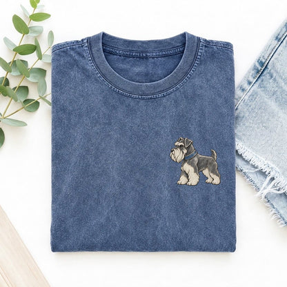 Schnauzer Beard Turn Keepsake Emblem Left Chest Vintage T-shirt – Washed Blue