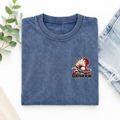 Bahrain Country Pride Left Chest Vintage T-shirt – Washed Blue