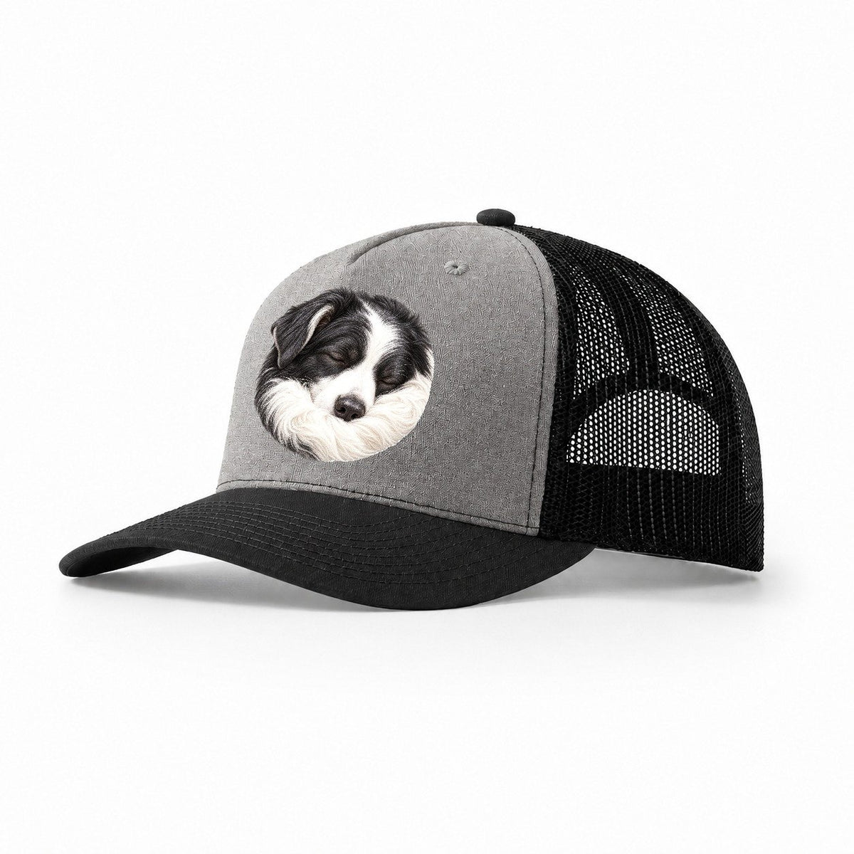 Border Collie Ruff Tuck Pastimes Companions Trucker Hat – Grey Black