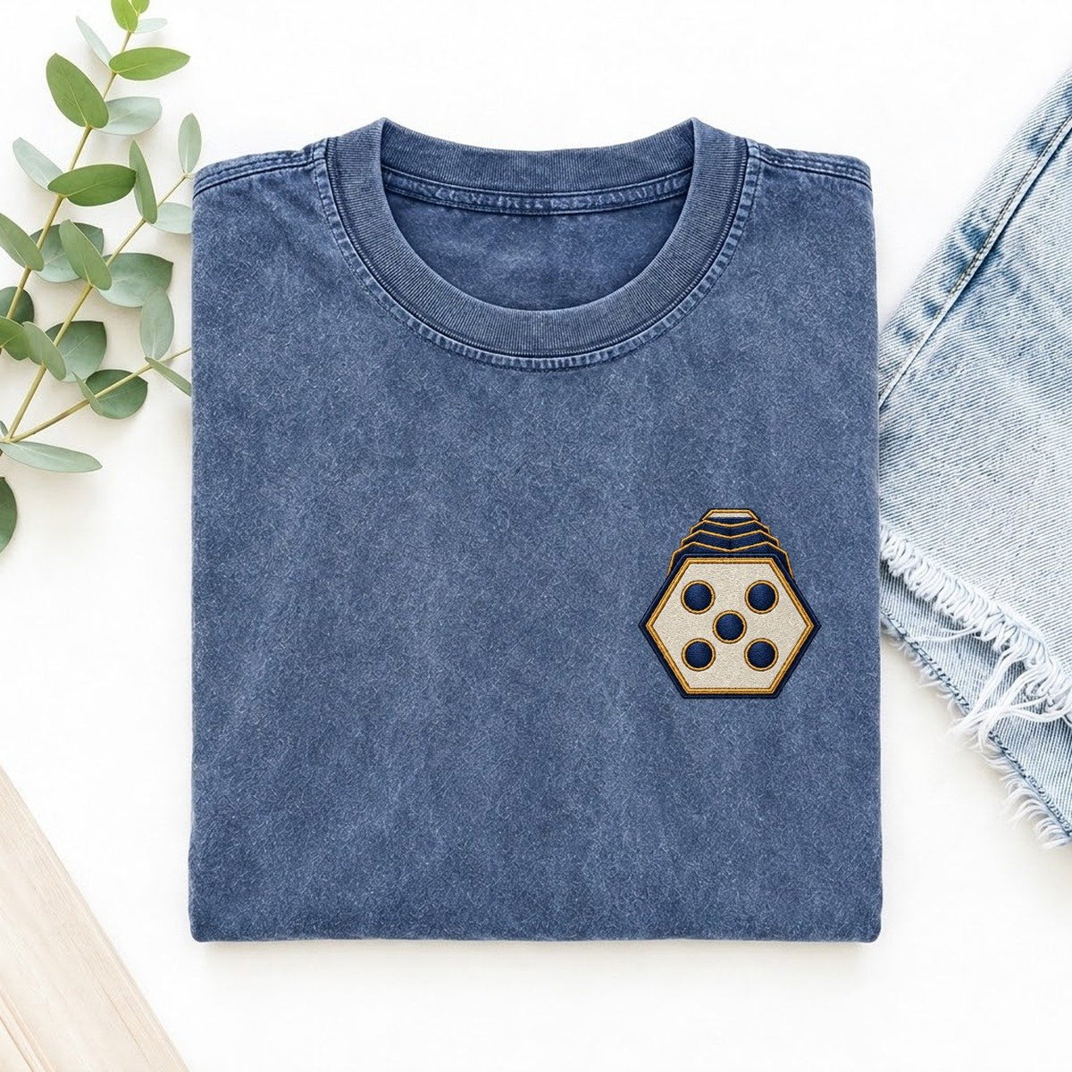 Concertina Hex Fold Left Chest Vintage T-shirt – Washed Blue