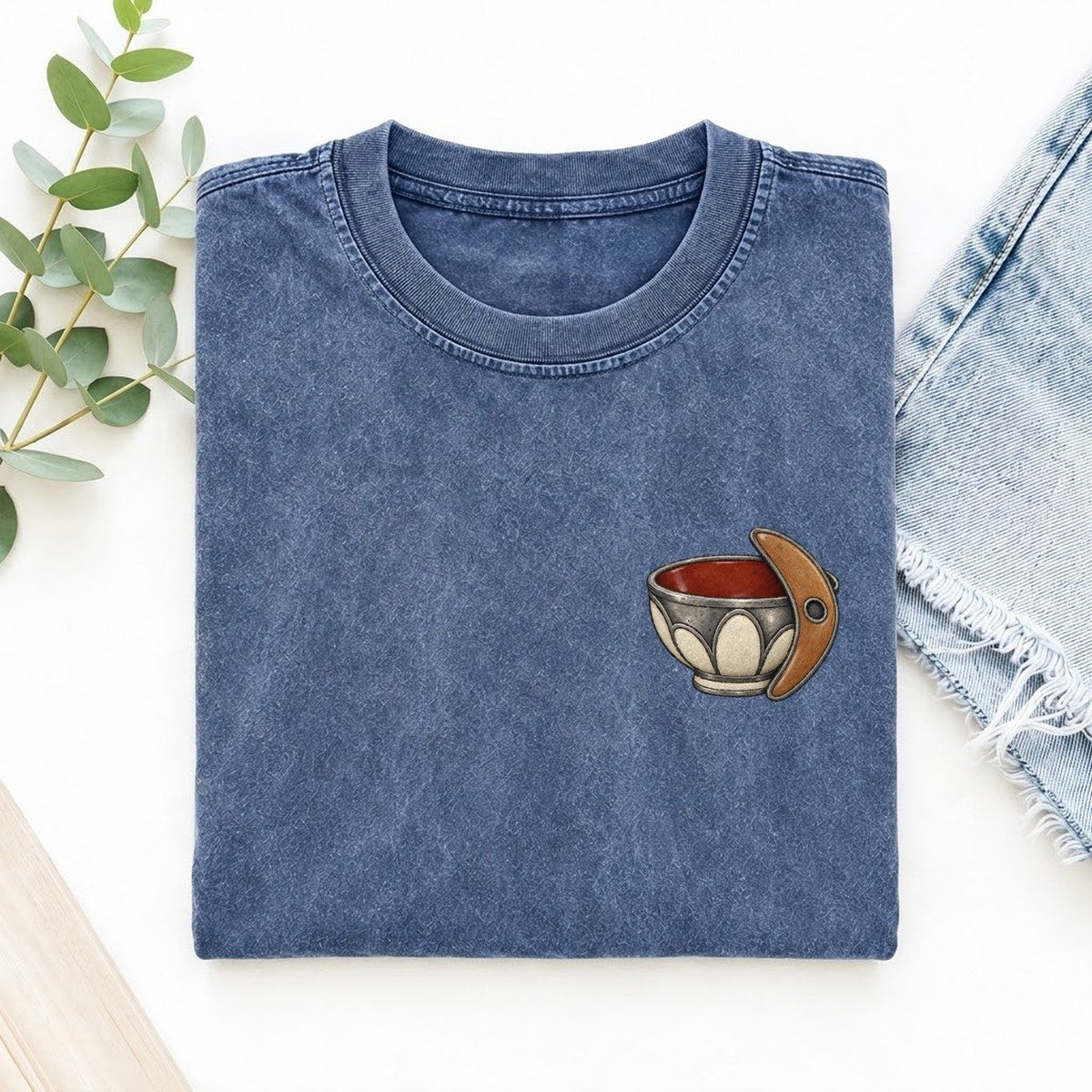 Potter Rib And Bowl Keepsake Emblem Left Chest Vintage T-shirt – Washed Blue