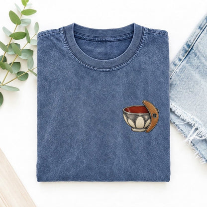 Potter Rib And Bowl Keepsake Emblem Left Chest Vintage T-shirt – Washed Blue