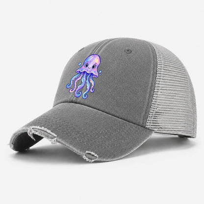 Jellyfish Front Glow Sea Sprite Washed Trucker Hat – Grey