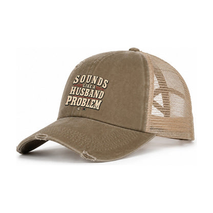 Sounds Like A Husband Problem American Wit Women's Ponytail Trucker Hat – Taupe Khaki