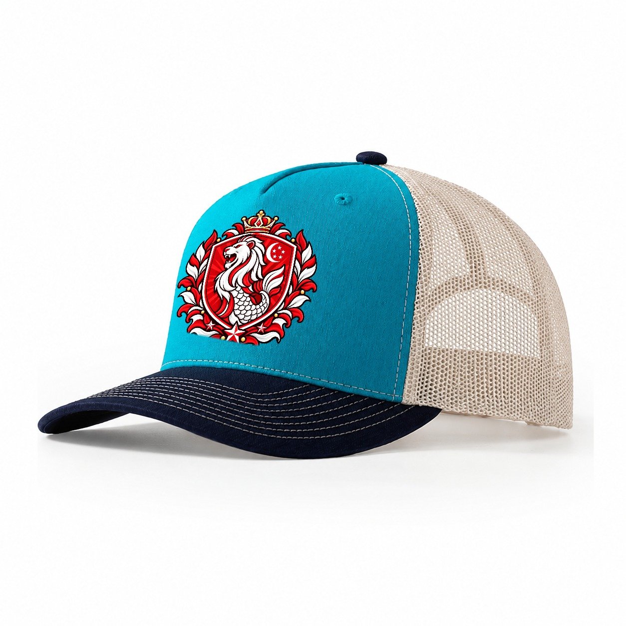 Singapore Heraldic Crest Country Logos Trucker Hat – Teal Navy