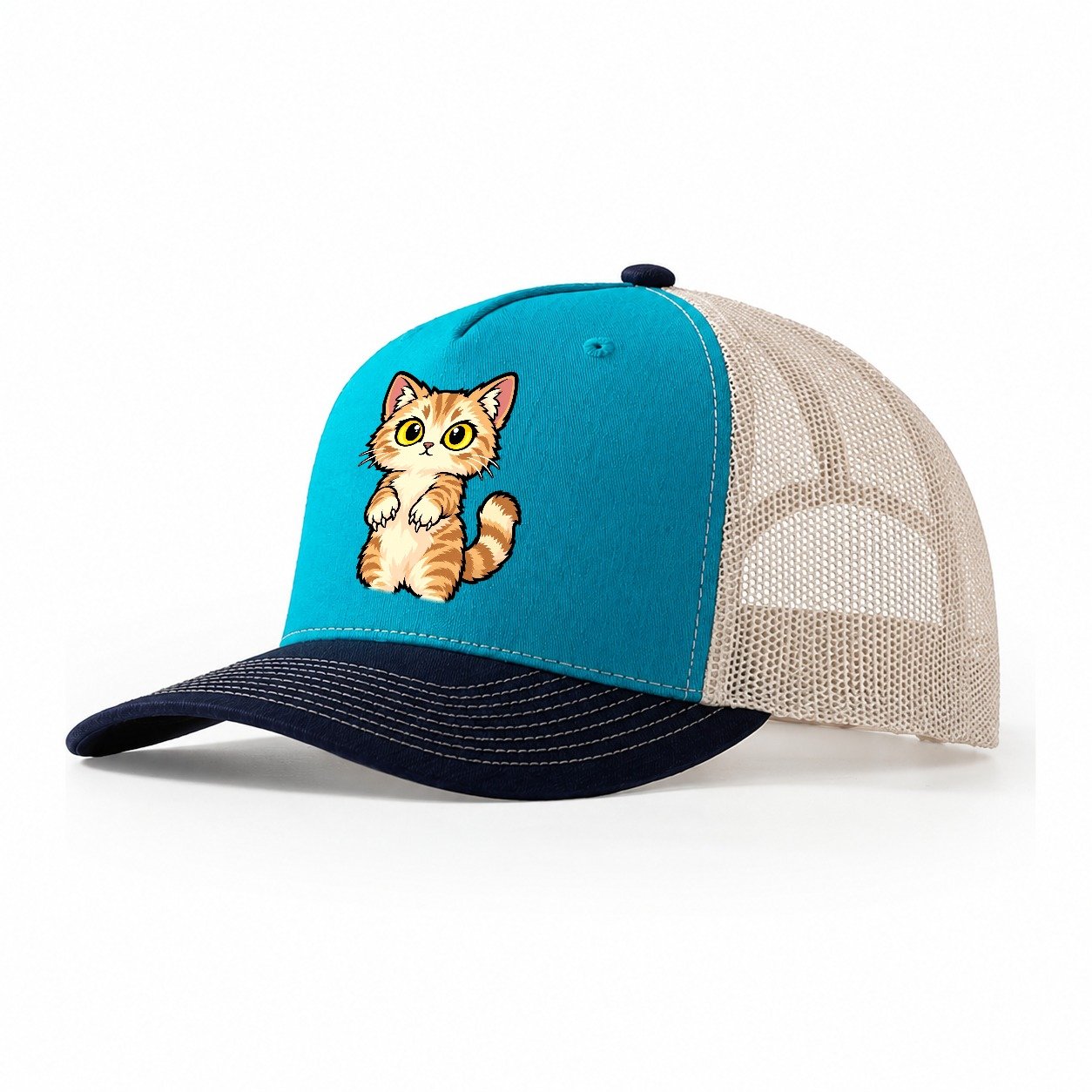 Munchkin Standing Up Peeking Cats Trucker Hat – Teal Navy