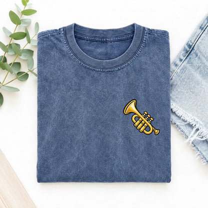 Golden Trumpet Left Chest Vintage T-shirt – Washed Blue