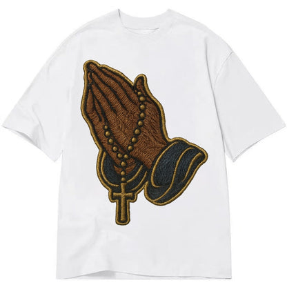 Praying Hands Clasped Hands In Prayer Position With Rosary B Classic T-shirt – White