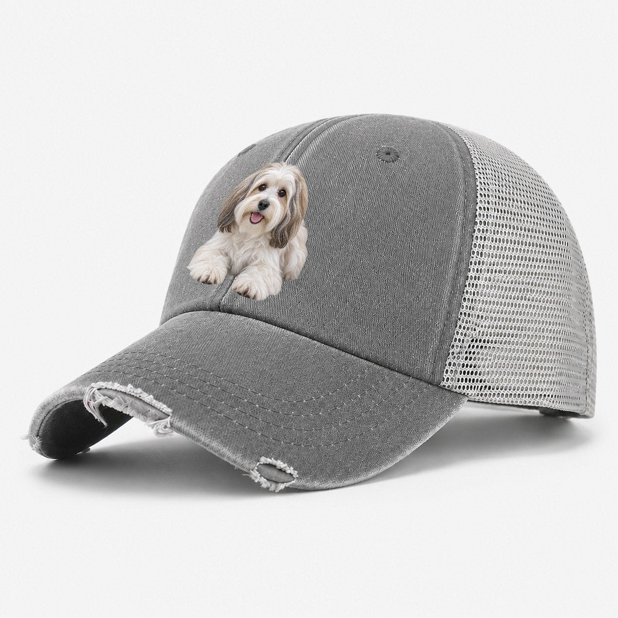 Havanese Lying Down Top Breeds Washed Trucker Hat – Grey