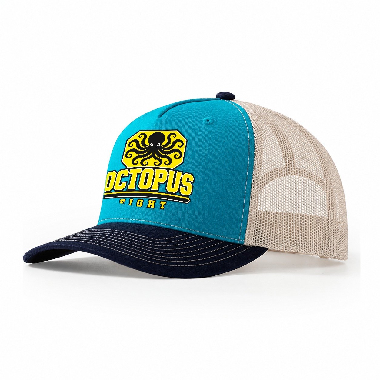 Octopus Eight Channel Heavy Duty Trucker Hat – Teal Navy