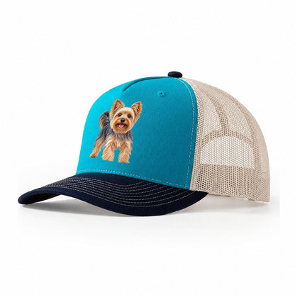 Yorkshire Terrier Standing Top Breeds Trucker Hat – Teal Navy