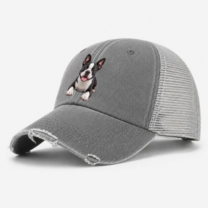 Boston Terrier Lying Down Top Breeds Washed Trucker Hat – Grey