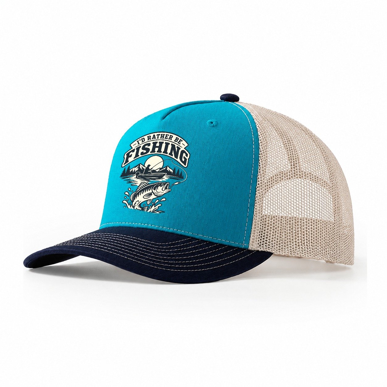 Rather Be Fishing Fishing Elegant Trucker Hat – Teal Navy