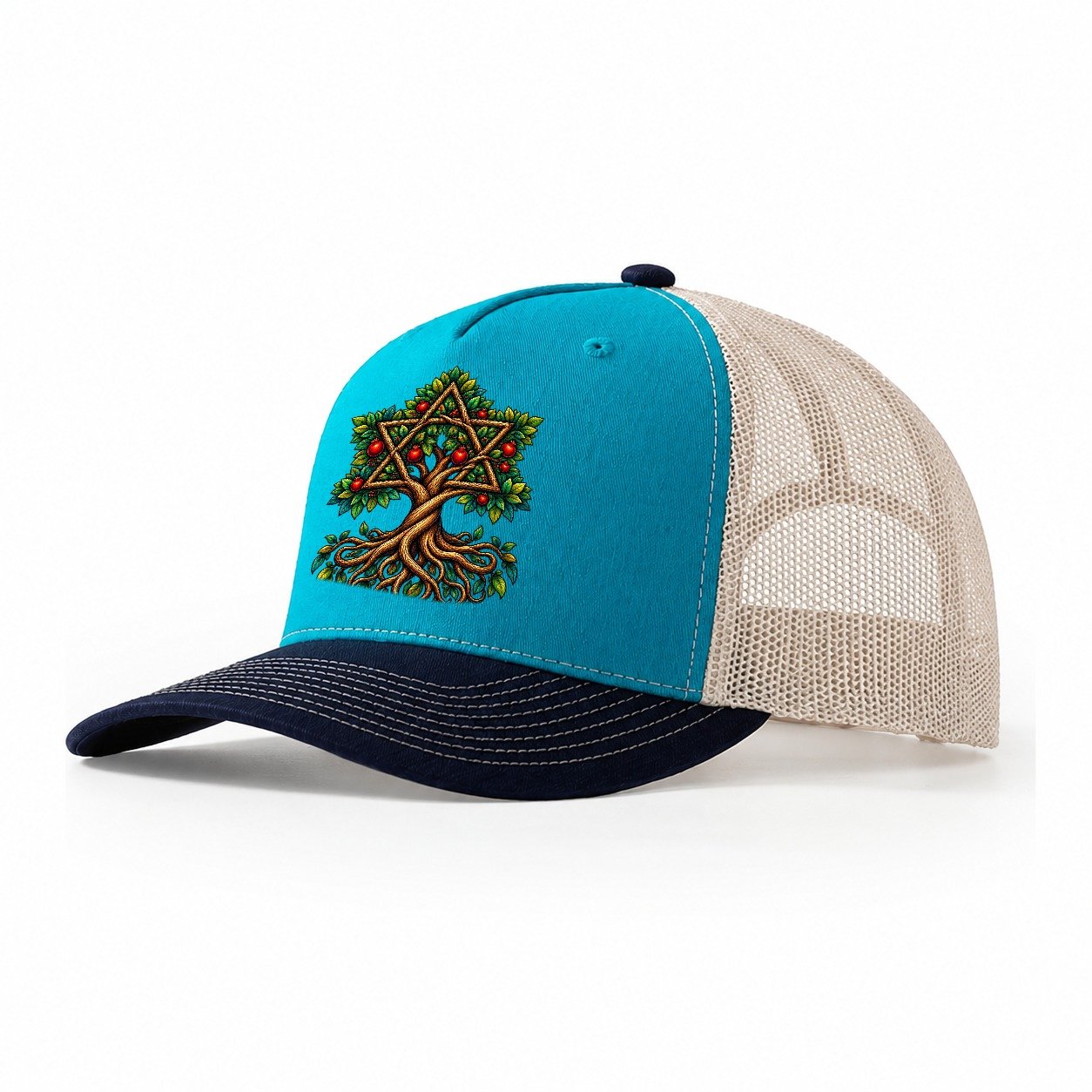 Tree Of Life Roots Judaism Heritage Trucker Hat – Teal Navy