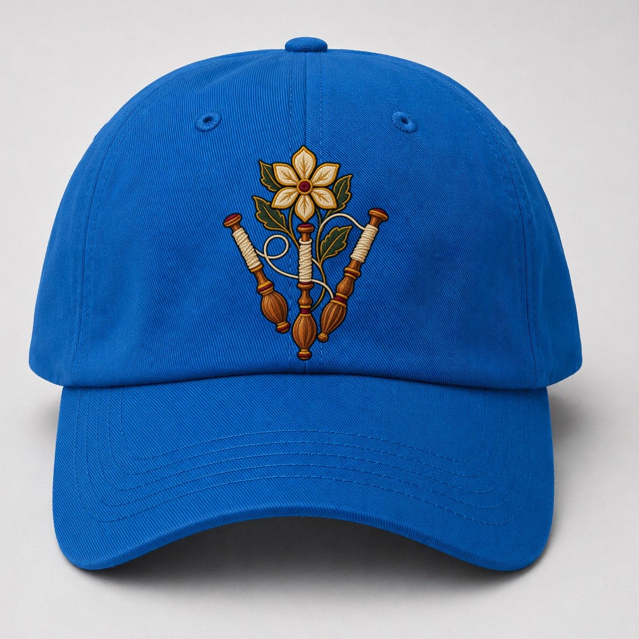 Three Lace Bobbins And Six Petal Linen Bloom Uk Culture Heritage Baseball Cap – Blue