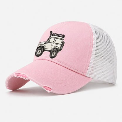 Boxy Trail Wagon Side Profile Off Roading And Overlanding Washed Trucker Hat – Light Pink