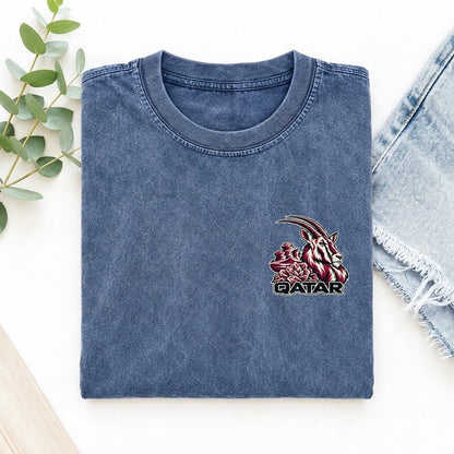 Qatar Country Pride Left Chest Vintage T-shirt – Washed Blue