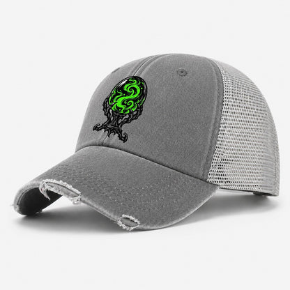Crystal Ball On A Claw Stand Witch Magic Washed Trucker Hat – Grey